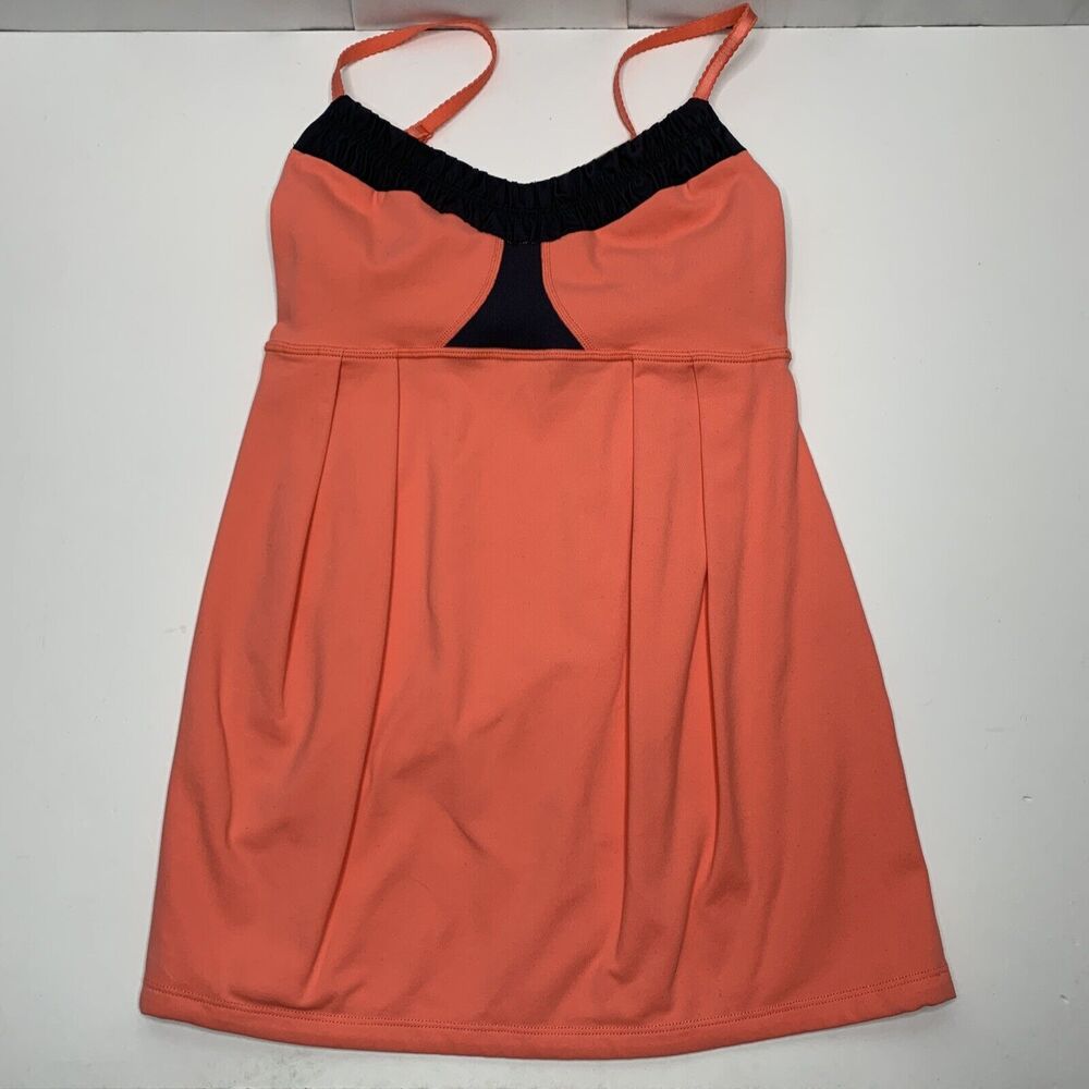 Lululemon Yogi Dance Tank Coral Gray Ruched Ruffle Neckline Size 4 activewear